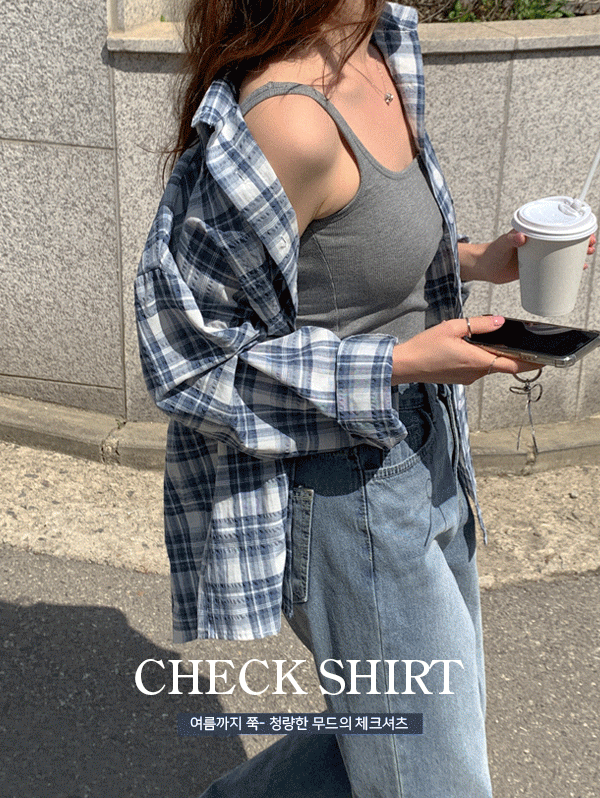 케프 시어서커 루즈핏 체크 셔츠 - 3color